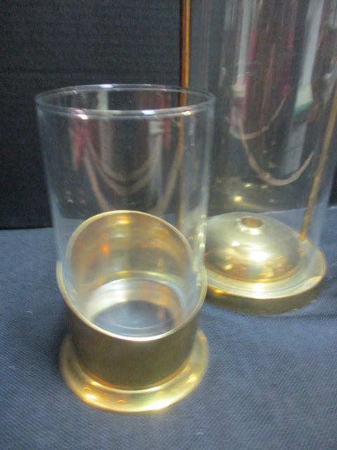 Brass & Glass Hurricane Candle Holders (Lot of 3) - 2
