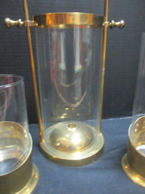 Brass & Glass Hurricane Candle Holders (Lot of 3) - 7