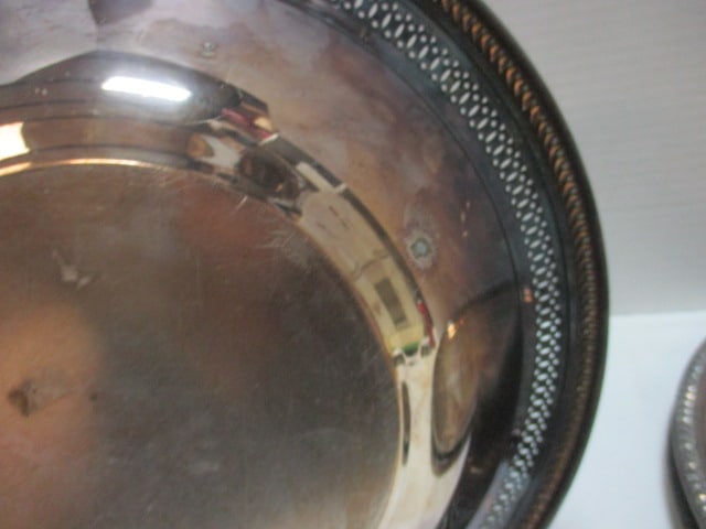 2 Silverplate Platters (14 1/2 & 15"), Pierced Edge Bowl 12" - 4