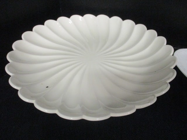 Ceramic Pedestal Signed Cake Plate & Oblong Platter - 2