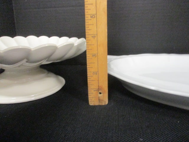 Ceramic Pedestal Signed Cake Plate & Oblong Platter - 7