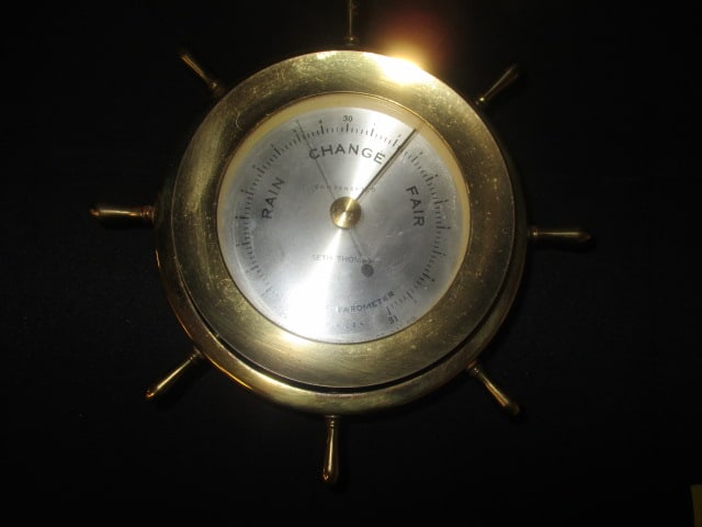 Vintage Brass Seth Thomas "Helmsman" Nautical Ship's Wheel Barometer - 2