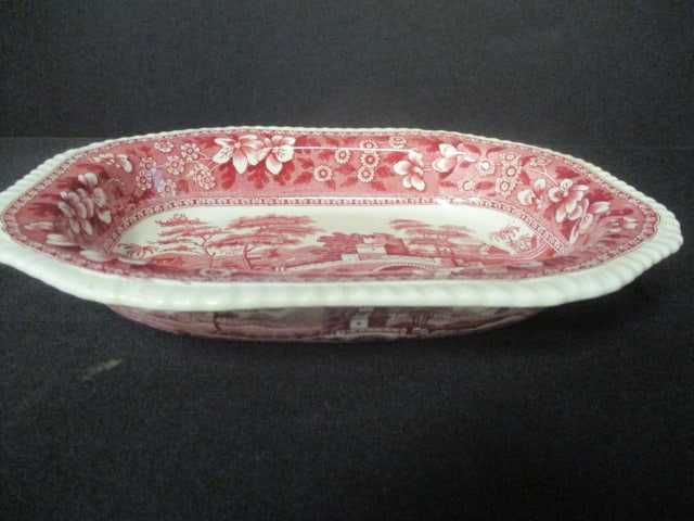 Vintage Spode Copeland Pink Tower Vegetable Bowl: 10 1/4" x 7 3/4" x 1 3/4", Early mark from February 1954