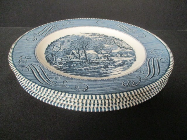 Four Circa 1940-50's Currier & Ives Dinner Plates: 10"dia