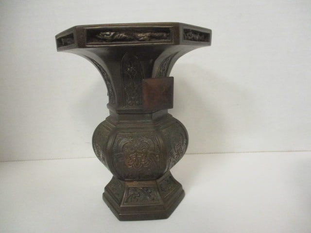 Antique Bronze Chinese Vase and Vintage Cloisonne Bowl - 5