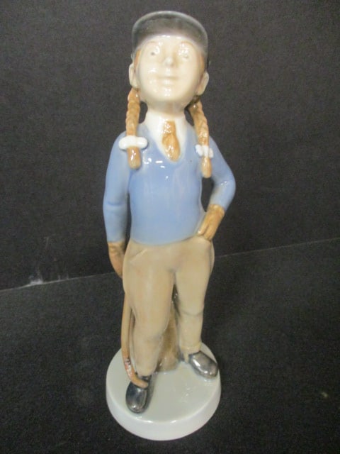 Vintage Royal Copenhagen "Equestrian Girl" Porcelain Figure: 6 3/4"h, #4533 Denmark, has early markings