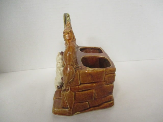 1940-50's McCoy Scottie Dog & Cat Spinning Wheel Planter - 2