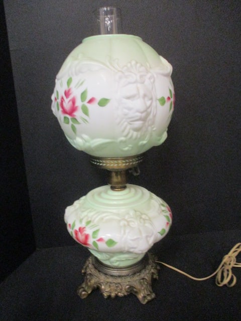 Hand Painted 1950's Gone With The Wind Style Parlor Lamp with Lion Heads: 21 1/2"h, matches 37, Local Pickup Only