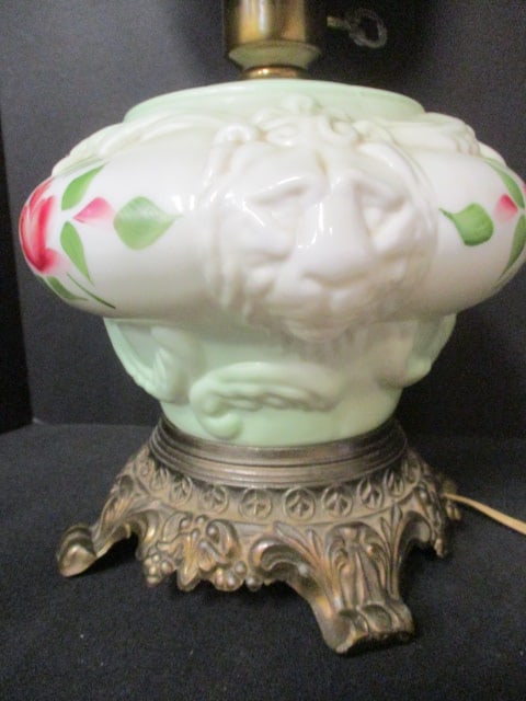 Hand Painted 1950's Gone With The Wind Style Parlor Lamp with Lion Heads - 2