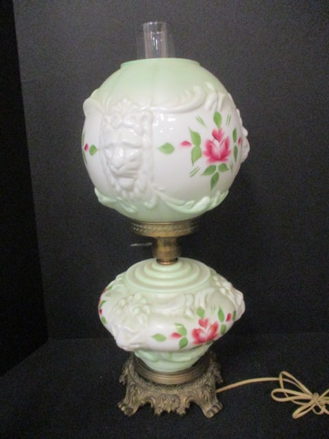 Hand Painted 1950's Gone With The Wind Style Parlor Lamp with Lion Heads: 21 1/2"h, matches 36, Local Pickup Only