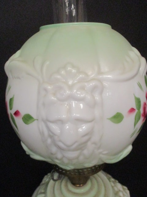 Hand Painted 1950's Gone With The Wind Style Parlor Lamp with Lion Heads - 4