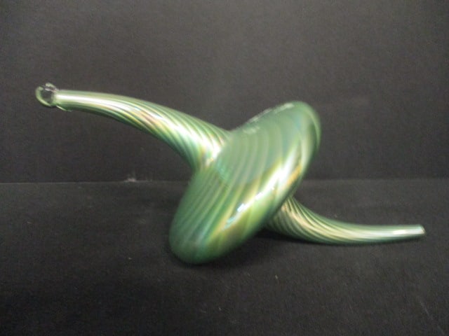 Large Hand Blown Green Swirl Design Art Glass Ornament: 11"h, has drain holes(can be used indoor or outdoors)