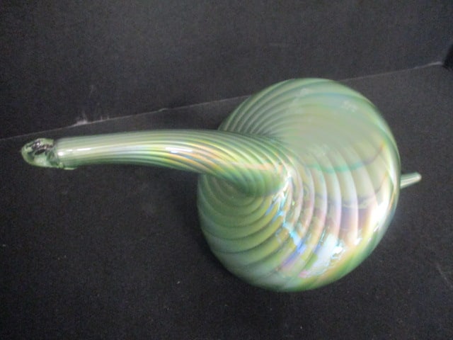 Large Hand Blown Green Swirl Design Art Glass Ornament - 2