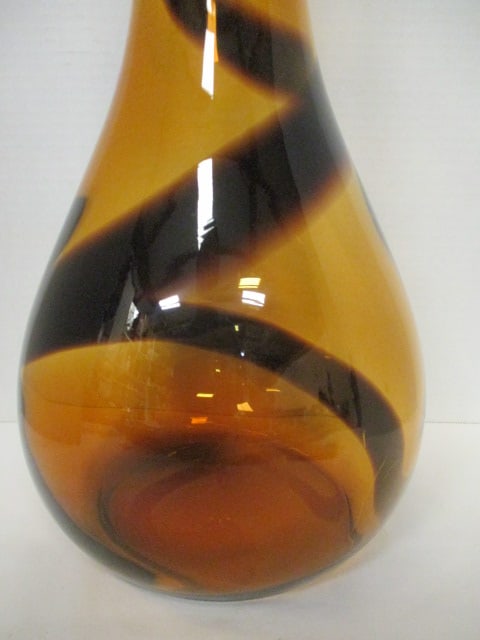 Tall Oversized Amber Glass Vase with Brown Ribbon Swirl - 2