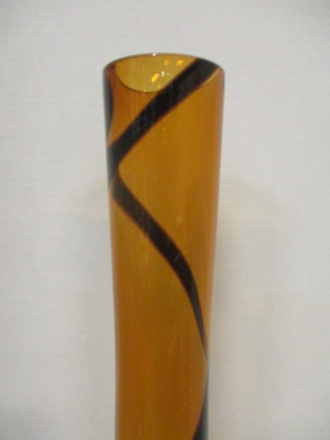Tall Oversized Amber Glass Vase with Brown Ribbon Swirl - 3