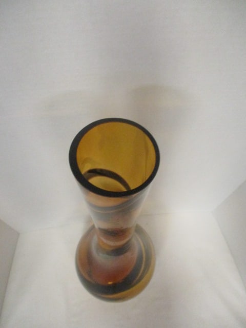 Tall Oversized Amber Glass Vase with Brown Ribbon Swirl - 4
