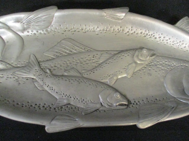 1993 Arthur Court Cast Aluminum Fish Tray with Inlay Stone Eyes - 3