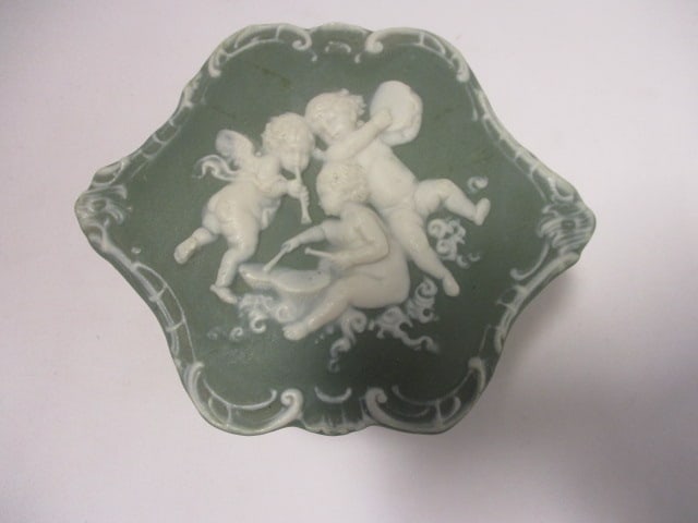 Circa 1980-1910 Schafer & Vater German Jasperware Trinket Box and Classical Scene Vase - 3