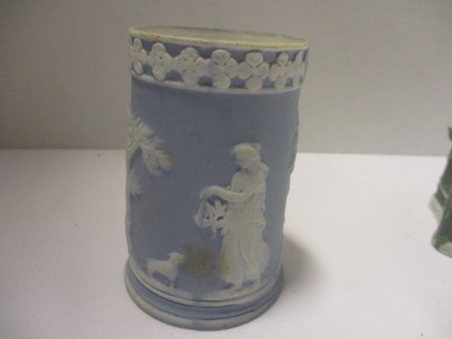 Circa 1980-1910 Schafer & Vater German Jasperware Trinket Box and Classical Scene Vase - 5