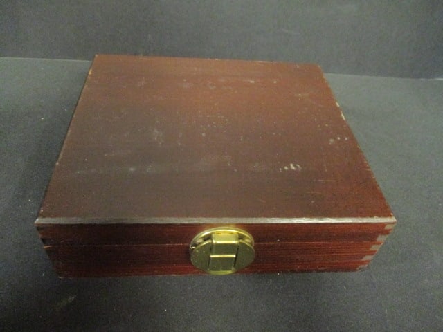 Wood Box of Fashion Jewelry, Ballpoint Pens, Wrist Watches, Money Clip, Laundry Pin, etc. - 4