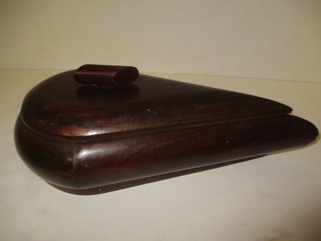 Midcentury Silvio Carved Teardrop Wood Box: 10 1/2" long, 5 3/4" deep, 3" top of handle
