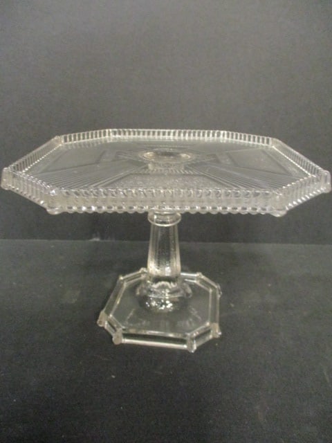 Circa 1882 Bryce Bros "Pleat & Panel"/"Derby" Clear Uranium/Vaseline Glass Cake Stand (1 of 5)