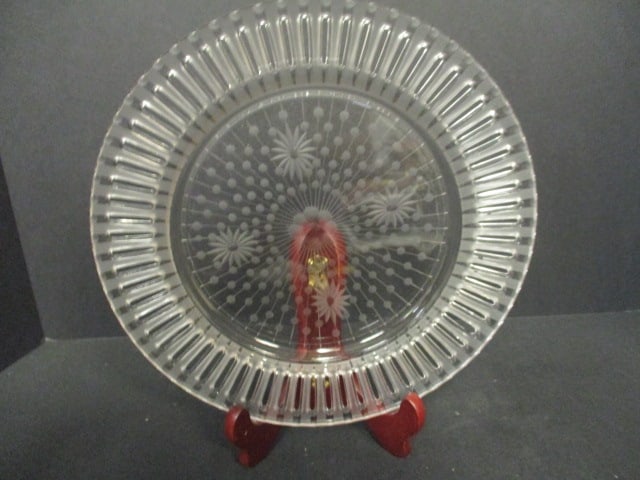 Antique Reticulated Cut Glass Charger with Wood Stand (1 of 4)