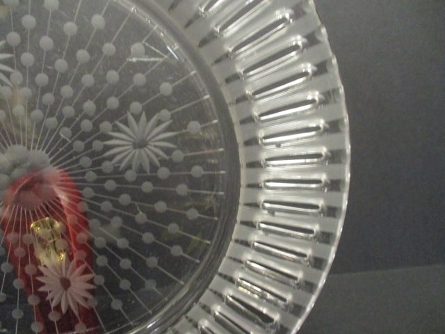 Antique Reticulated Cut Glass Charger with Wood Stand - 2