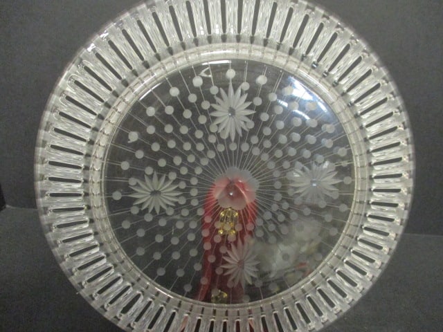 Antique Reticulated Cut Glass Charger with Wood Stand - 3