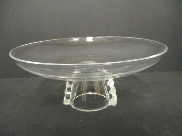 Rare Signed Steuben John Dreves Design Applied Glass Accents Pedestal Centerpiece Bowl: Circa 1949, signed Steuben on base, per consigner note style #7969