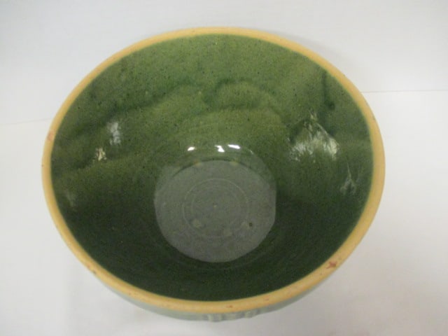 Circa 1910-20 Green Salt Glaze Stoneware Mixing Bowl - 2