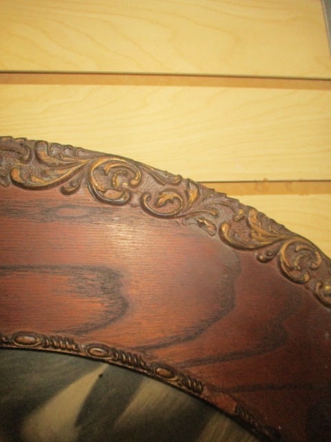 Antique Stallion Horse Lithograph in Round Wood Frame with Applied Scroll Work - 5