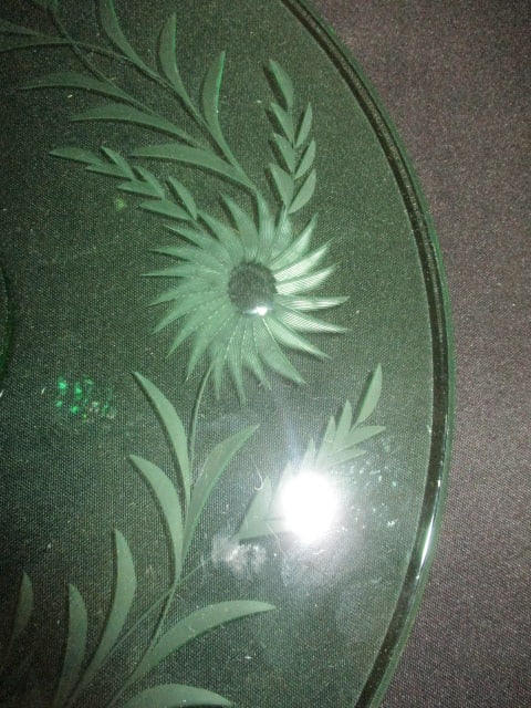Circa 1930-40's Green Uranium/Vaseline Glass Handled Sandwich/Treat Tray - 3