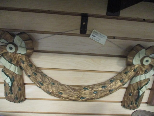 Handpainted Carved Wood Wall Swag Adornment: 25"w, 12 1/2"h, Local Pickup Suggested