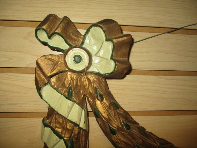 Handpainted Carved Wood Wall Swag Adornment - 2