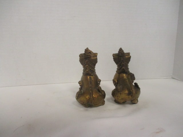 Pair of Circa 1900-20 Gold Gilt Bronze Asian Foo Dog Figures - 3