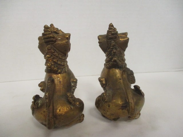 Pair of Circa 1900-20 Gold Gilt Bronze Asian Foo Dog Figures - 4