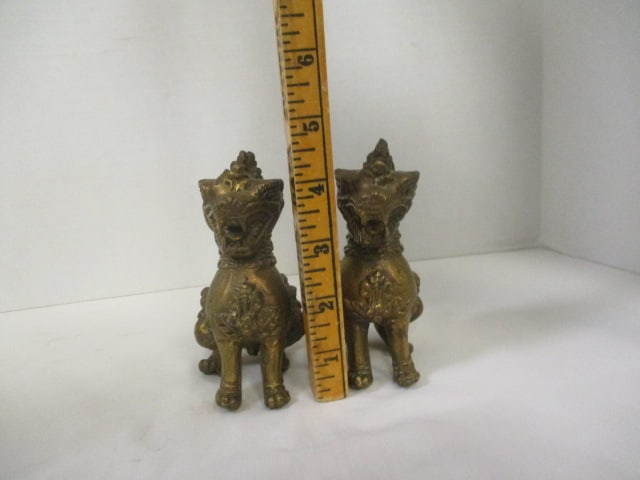 Pair of Circa 1900-20 Gold Gilt Bronze Asian Foo Dog Figures - 6