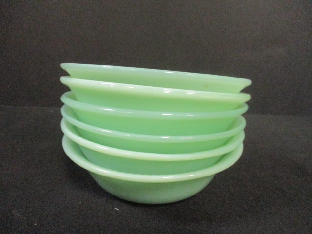 Six Vintage Fire King Jane Ray Jadeite Fruit Bowls: 4 7/8"dia, no chips, old markings