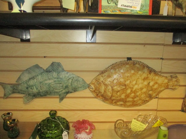 Two Signed Nelson Studio Pottery Fish Wall Plaques: Flounder 19 1/2" long, Red Fish 11A 18 1/2" long