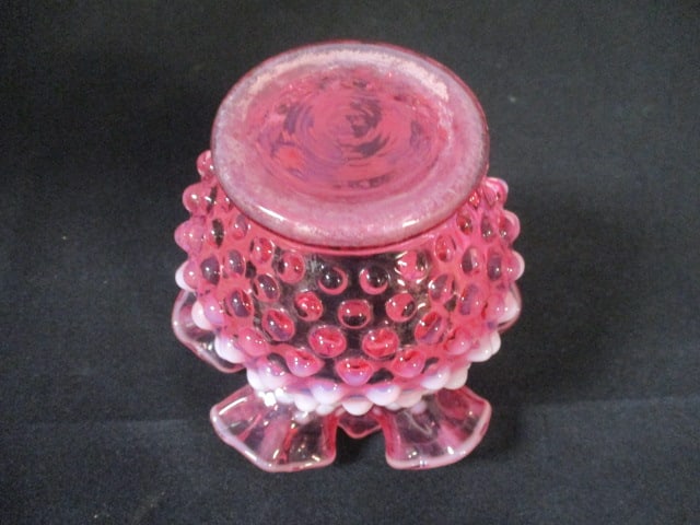 Vintage Unmarked Fenton Opalescent Cranberry Hobnail Ruffle Vase - 3