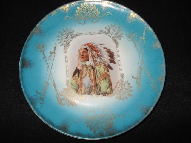 Circa 1910-20 Royal Saxe "Chief High Hawk" Native American Image on German Porcelain Plaque - 2