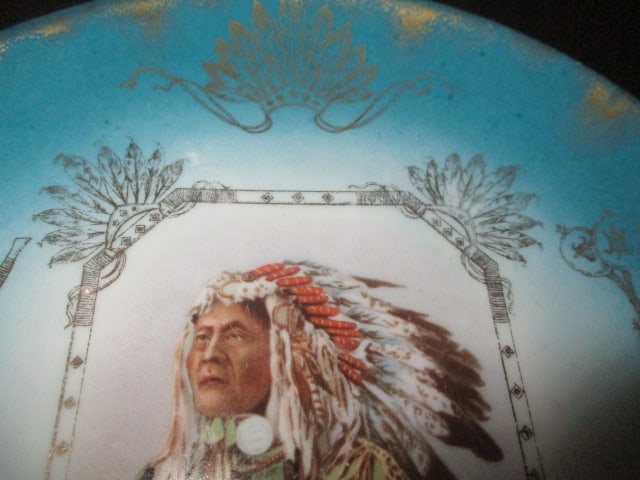Circa 1910-20 Royal Saxe "Chief High Hawk" Native American Image on German Porcelain Plaque - 3