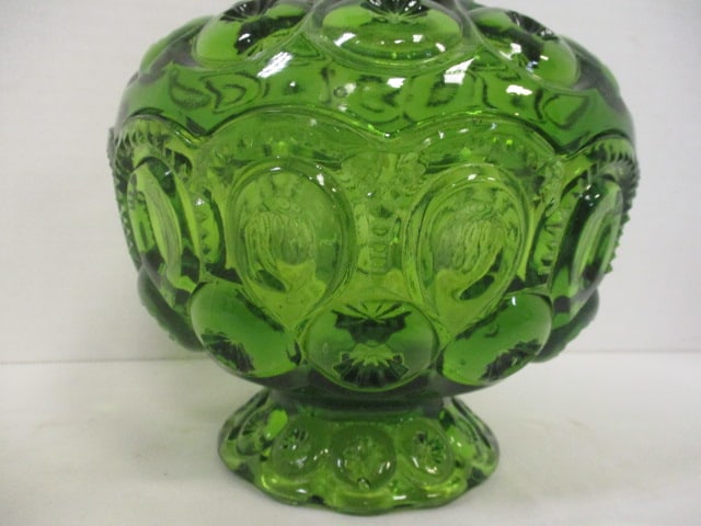 Midcentury L.E. Smith "Moon & Stars" Green Lidded Compote - 2