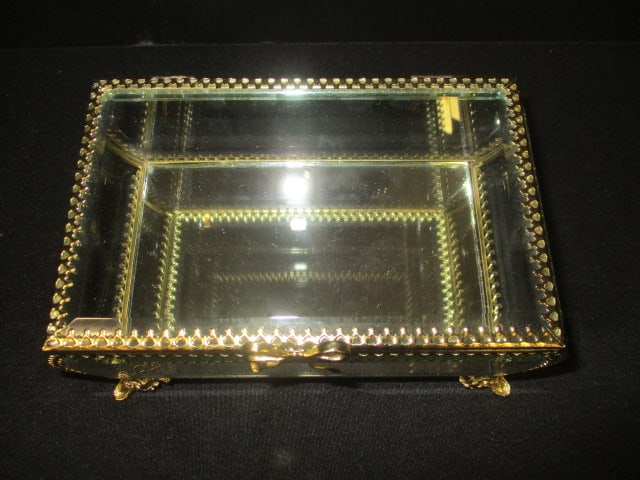 Rachel Ashwell Beveled Glass and Gold Tone Metal Casket Jewelry Box with Mirror Bottom - 2