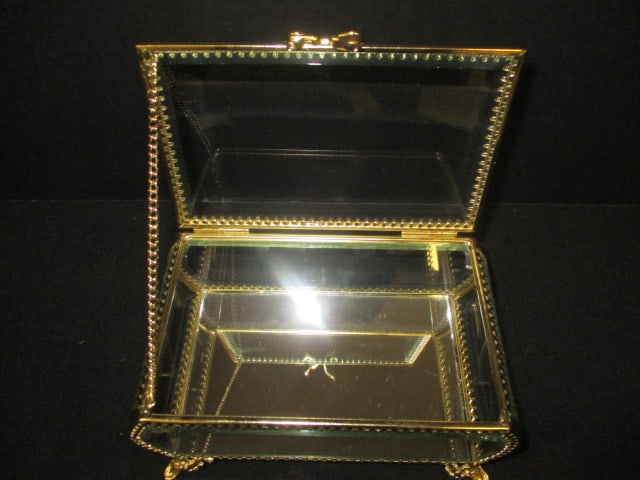 Rachel Ashwell Beveled Glass and Gold Tone Metal Casket Jewelry Box with Mirror Bottom - 3
