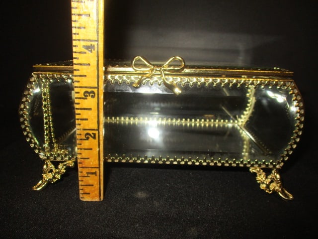 Rachel Ashwell Beveled Glass and Gold Tone Metal Casket Jewelry Box with Mirror Bottom - 5