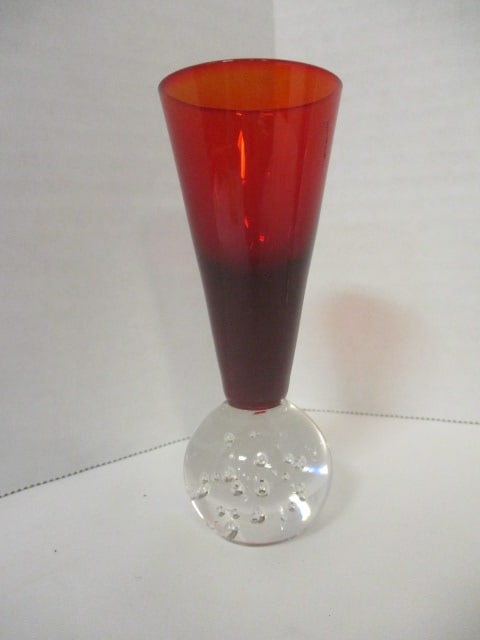 Six Colorful Midcentury Hand Blown Cordial/Shot Glasses with Controlled Bubble Ball Foot - 3