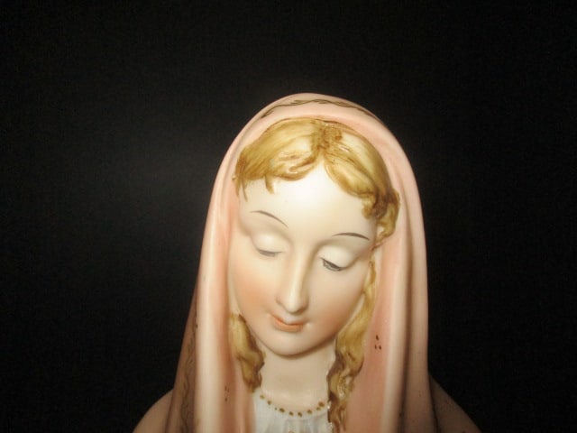 Vintage Baldwin Brass Cross and Norcrest Porcelain Virgin Mary Madonna Porcelain Figure - 2