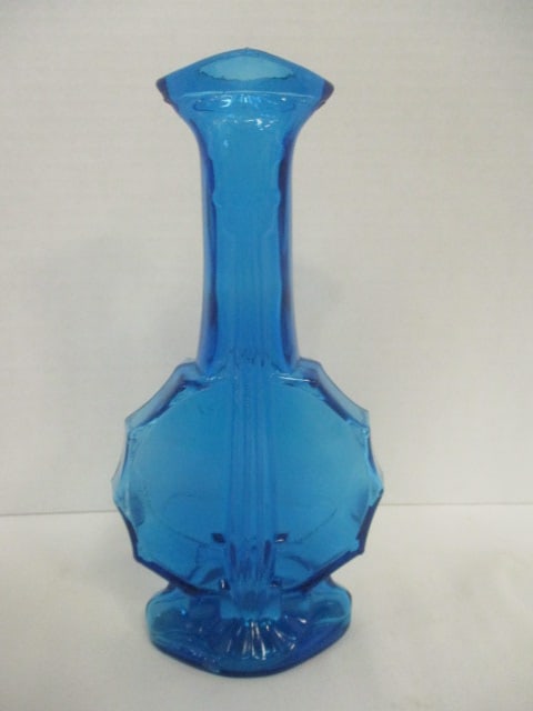 Vintage Imperial Glass Blue Banjo Shape Bottle: 9"h